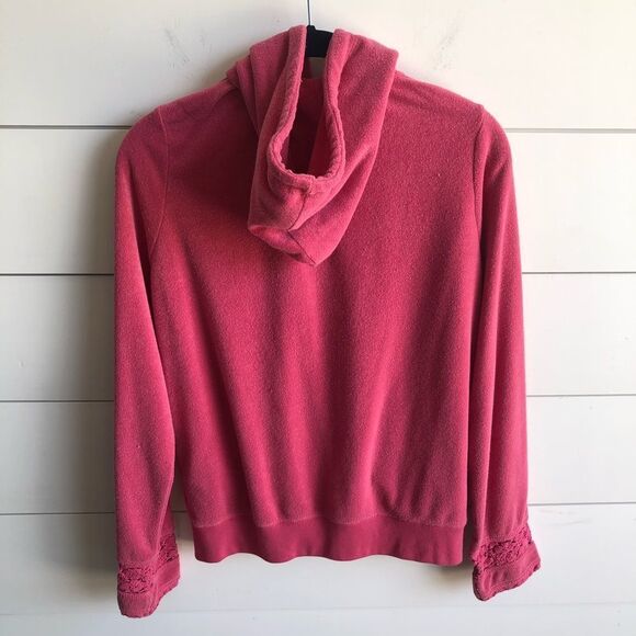 BCBG Terrycloth Zip Front Hoodie with Lace Sleeves - Picture 4 of 5